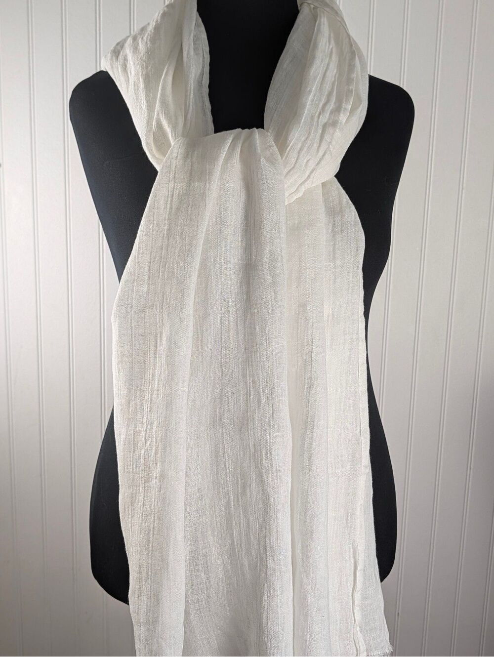 Linen Casa Stonewashed White Gauze Thin Linen Scarf Wrap Shawl Luxury Belarus